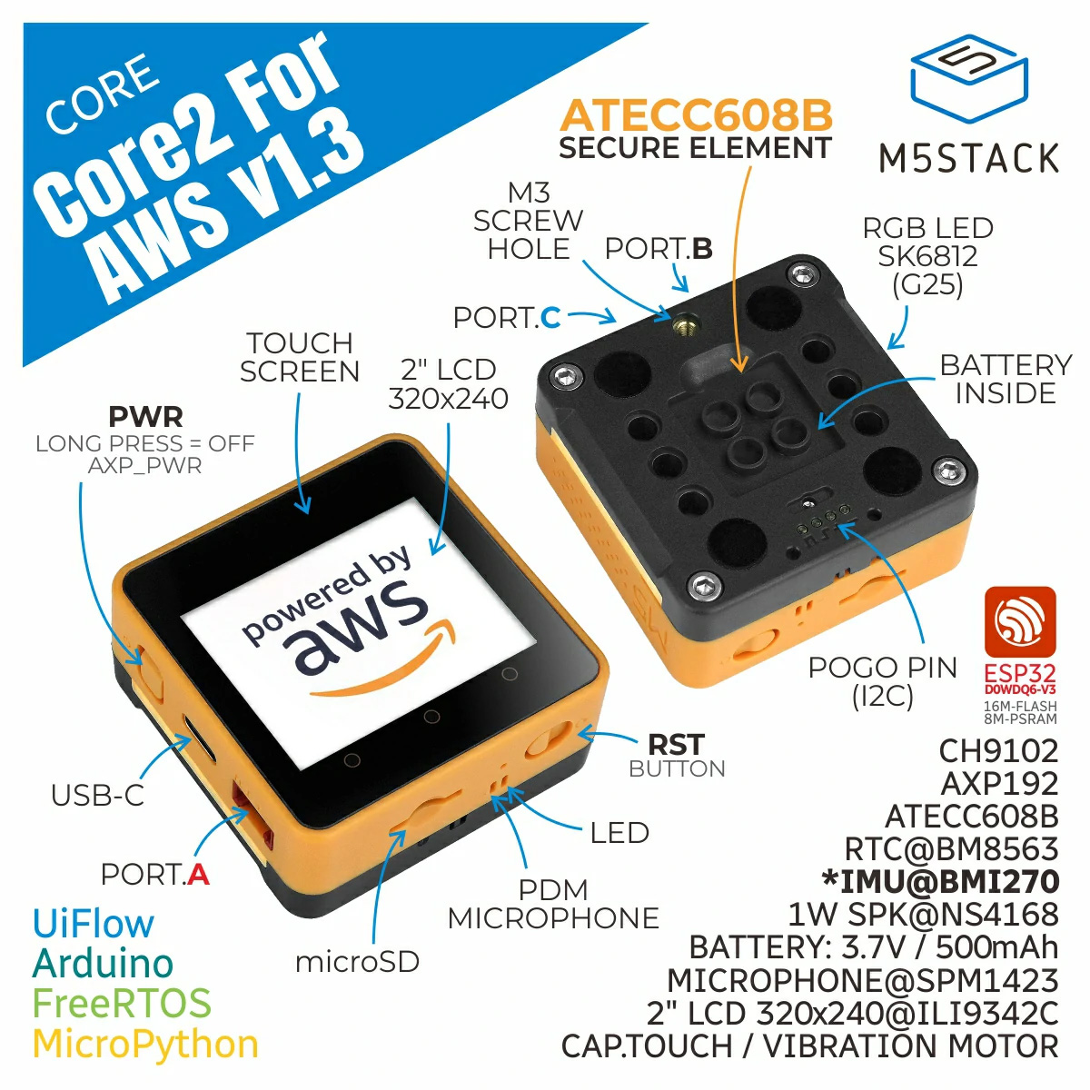 M5Stack Core2 AWS IoT Kit ESP3 - đánh giá và giá M5Stack Core2